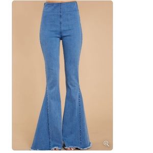 Elastic Waist Flare Bell Bottom Jeans